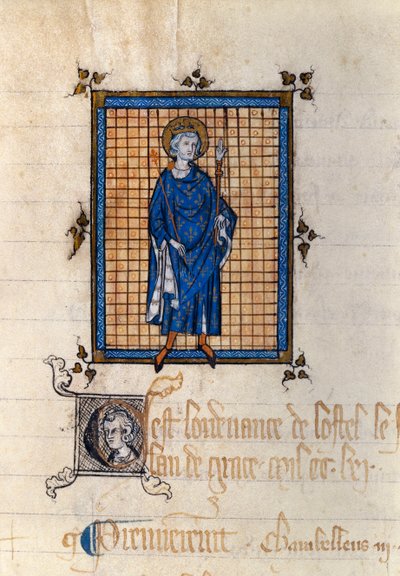 Portrait of Saint Louis in majesty (Louis IX) (1214-1270) Miniature taken from "Register of Ordinances of the Hotel du roi". Paris, National Archives by French School