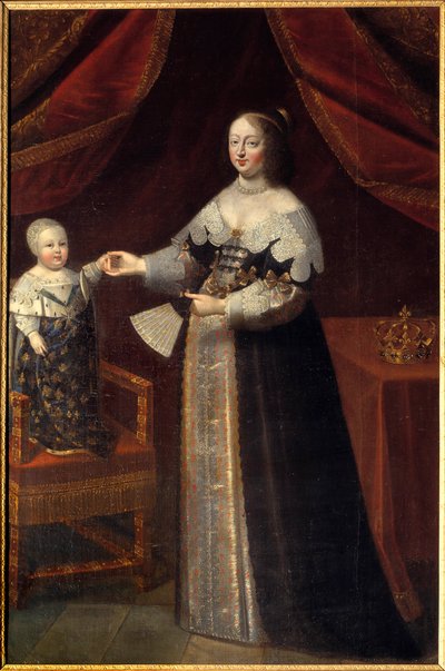 Portrait of Anne of Austria (1601-1666), Queen of France with Louis XIV as a Child by French School