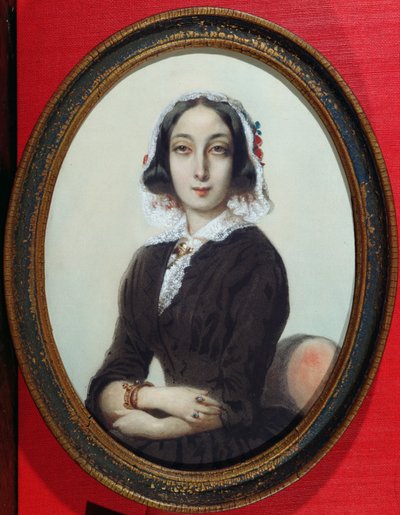 Portrait Miniature of George Sand (1804-76) c.1840 by French School