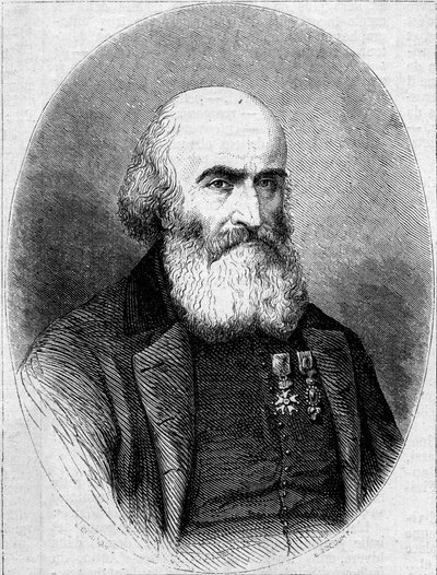 Portrait of Abbe Francois Bourgade (1806-1866), Chamonier of Saint Louis Chapel in Carthage (Tunisia). Engraving in 