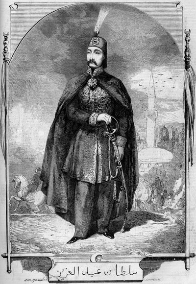 Portrait of Abdul Aziz (1830-1876), Sultan of the Ottoman Empire. Engraving in 