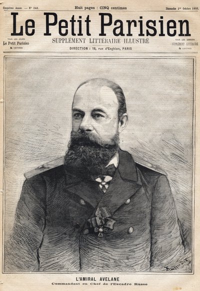 Portrait of Admiral Avelane Commander of the Russian Squadron. One of the Newspaper Le Petit Parisien on 1/10/1893 by French School