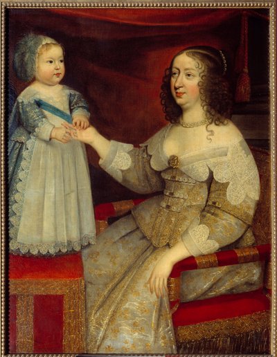 Portrait of Anne of Austria, Queen of France (1601-1666) and the Dauphin Louis XIV as a child by French School