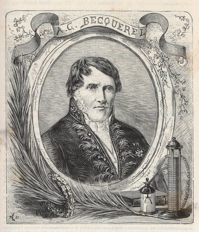 Portrait of Antoine Cesar Becquerel (1788-1878), French physicist - Engraving in Sciences à la gratete de tous - physics et chimie populaires by Alexis Clerc - End 19th century - Private collection by French School