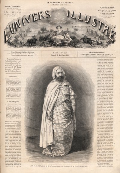 Portrait of Ben Mahi Ed Din Abd El Kader (1808-1883), Amir of Mascara, military and religious leader by French School