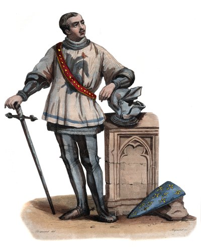 Portrait of Bertrand Duguesclin, Breton knight and French military commander. illustration from Le Plutarque Français by Edmond Mennechet by French School