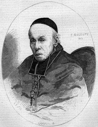 Portrait of Cardinal Alexis Billiet (1783-1873), Archbishop of Chambery, Savoie. Engraving in Le Monde Illustré n°239 of November 9 by French School
