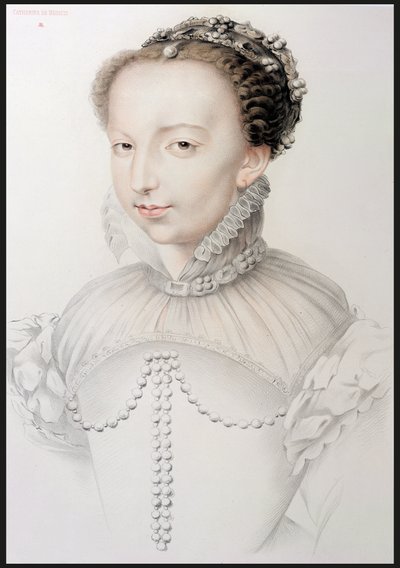 Portrait of Catherine de Medici, facsimile of a 16th century drawing appearing in Portraits of the Most Famous French Personalities of the 16th Century, by P.G. Niel, Paris, 1848 by French School