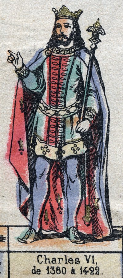 Portrait of Charles VI of France, known as Charles the Beloved (1368-1422) (dynasty of the Capetians). Illustration late 19th century by French School