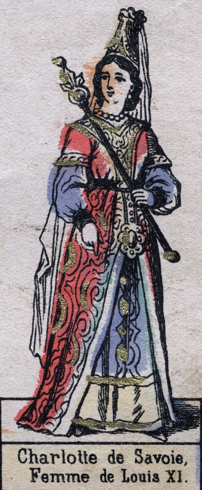 Portrait of Charlotte of Savoy, wife of Louis XI of France. Illustration late 19th century by French School