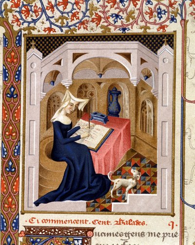 Portrait of Christine de Pisan Writing - Miniature by French School