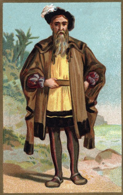 Portrait of Christopher Columbus. Chromolithography of the end of the 19th century. by French School