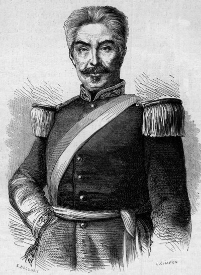 Portrait of Don Miguel San Roman (1803-1863), President of Peru - Engraving in 