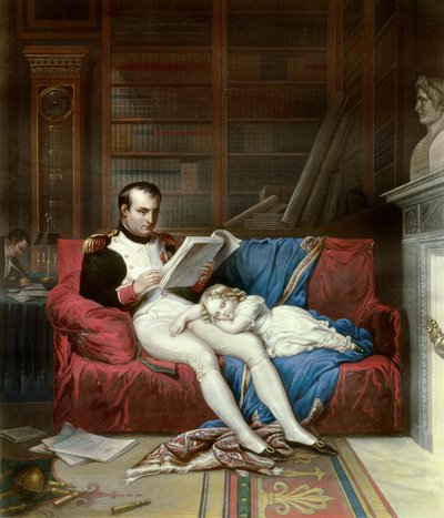 Portrait of Emperor Napoleon I and His Son King of Rome Napoleon II, Duke of Reichstadt (engraving) by French School