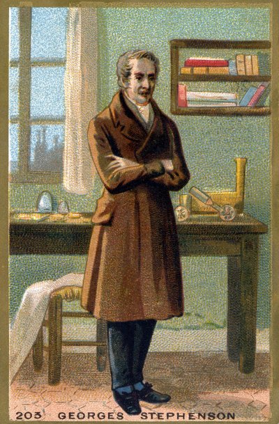 Portrait of George Stephenson (1781-1848). Chromolithography of the late 19th century by French School