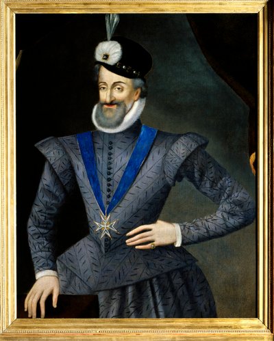 Portrait of Henry IV (1553-1610) King of France. He has the necklace of the insignia of the Order of the Holy Spirit. Anonymous French painting of the 17th century by French School