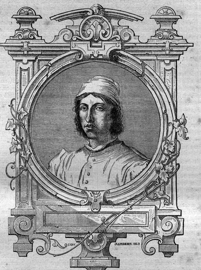 Portrait of Herimar, abbe of Saint Denis de Reims (died 1070). Engraving in Histoire des papes-kings-queens-et-empereurs a travers les centuries by Maurice Lachatre by French School