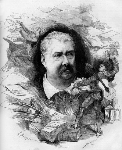 Portrait of Hippolyte de Villemessant, French journalist, founder of the Figaro. Engraving in Le Monde Illustré n°1151 of 19 April 1879 by French School