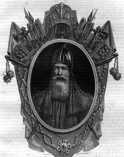 Portrait of Igor Duke of the Russians, Varangian prince, sovereign of the “Rus” of Kiev from 912 to 945. Engraving in “Histoire des Papes-Rois-Queen and Emperors through the centuries” by Maurice Lachatre by French School