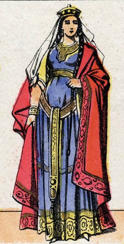 Portrait of Ingonde (Ingundis) (6th century) Queen of the Franks, wife of King Clotaire I. Epinal imaging from the end of the 19th century. Private collection. by French School