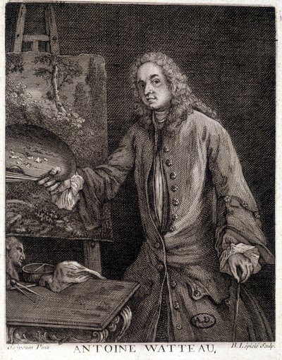 Portrait of Jean Antoine Watteau (engraving) by French School
