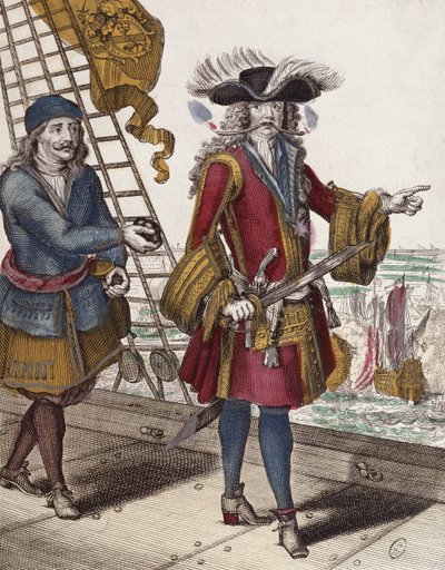 Portrait of Jean Bart holding a burning fuse in his mouth during a naval encounter by French School