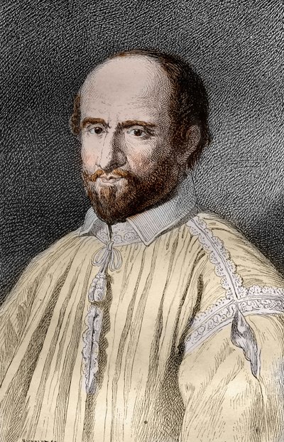 Portrait of Jean Duvergier de Hauranne, Abbe of Saint-Cyran, French religious and theologian Jansenist, engraving from 