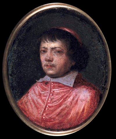 Portrait of Jean Francois Paul de Gondi (Jean-Francois-Paul de Gondy) (1614-1679) Cardinal de Retz, Coadjutor of the Archbishop of Paris, Cardinal in 1651. Miniature painting of the 17th century. Chantilly, Conde Museum by French School