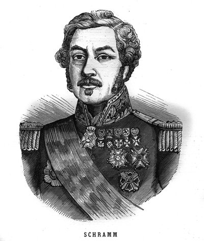 Portrait of Jean Paul Adam Schramm (1789-1884) French general. Engraving in 