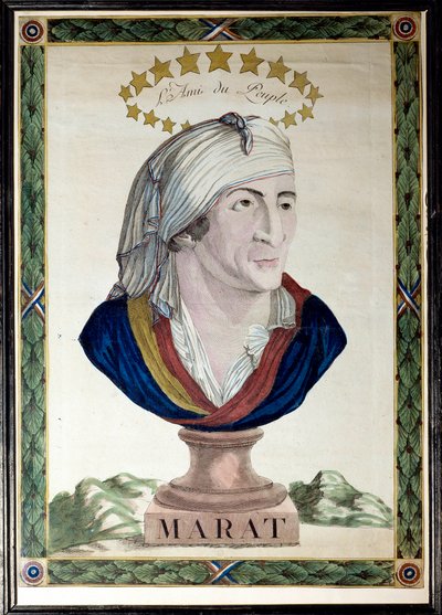 Portrait of Jean Paul Marat, French physician, journalist and politician (1743-1793), the friend of the people. Etching with strong water and chisel of the 18th century. Paris, Musee Carnavalet. by French School