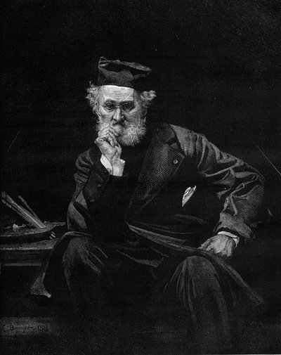 Portrait of Leon Cogniet (1794-1880), French painter. Engraving in 