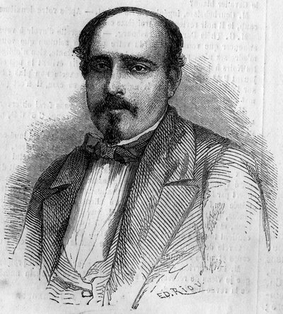 Portrait of Luiz Augusto Rebello da Silva, Portuguese writer - Engraving in 
