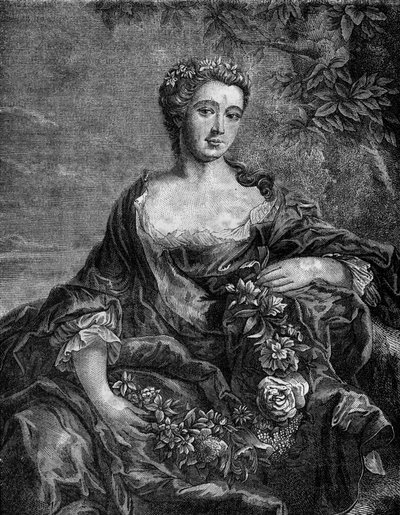 Portrait of Madame de Chateauroux, Marie-Anne de Mailly-Nesle (1717-1744), favorite of King Louis XV. Engraving in 