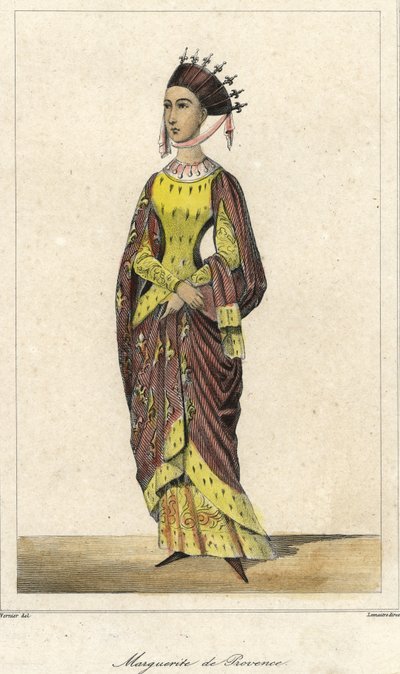 Portrait of Marguerite de Provence (1221 - 1295), Queen of France, wife of Louis IX. Engraving 19th century by French School