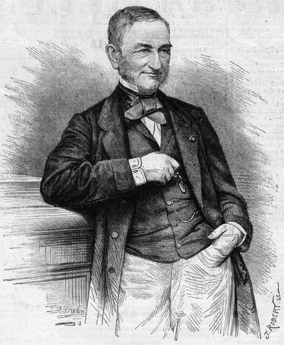 Portrait of Moreau Chaslon, president of the board of directors of Compagnie Generale des Omnibus. 19th century. Engraving in Le Monde Illustré n°660 of 4 December 1869. by French School