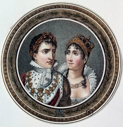 Portrait of Napoleon I and Josephine de Beauharnais. Painting on lid of candy by French School