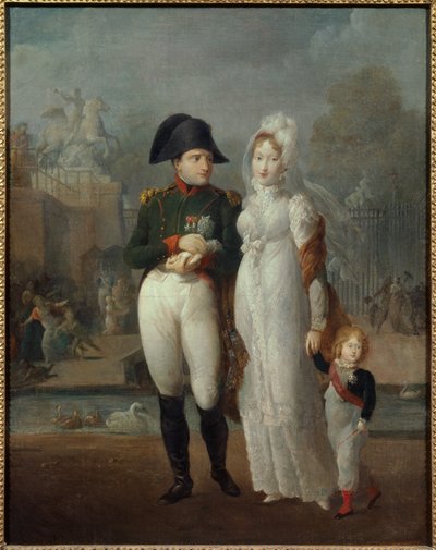 Portrait of Napoleon I and Mary Louise with their son, King of Rome Napoleon II, Duke of Reichstadt in the Tuileries Gardens (Anonymous painting, 19th century) by French School