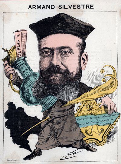 Portrait of Paul Armand Silvestre (1837-1901), French poet - cartoon by others (Collignon and Tocqueville) in 