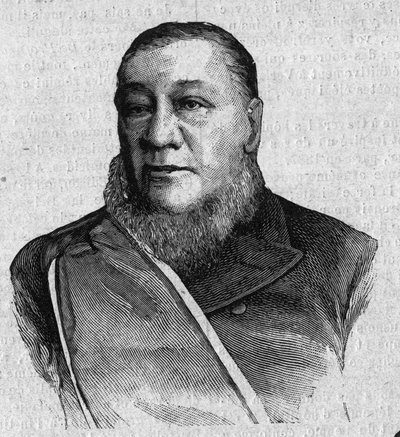 Portrait of Paul Kruger (Stephanus Johannes Paulus Kruger) (1825-1904), President of the Transvaal Republic of South Africa. Engraving in 