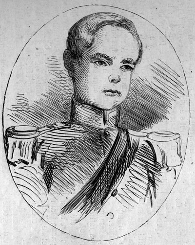 Portrait of Prince Humbert, future king of Italy under the name of Humbert I. Engraving in 