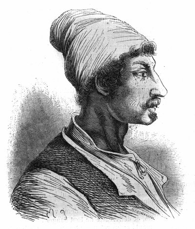 Portrait of Tommaso Aniello, known as Masaniello (1622-1647), a Neapolitan fisherman, he took the head of the revolt against the Spaniards in Naples in 1647. Engraving from 1852. by French School