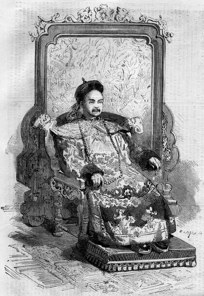 Portrait of Xianfeng, Emperor of China of the Qing Dynasty. Engraving in 