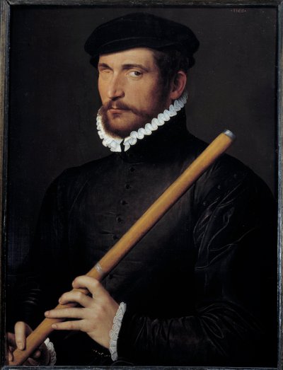 Portrait of a blind flutist by French School