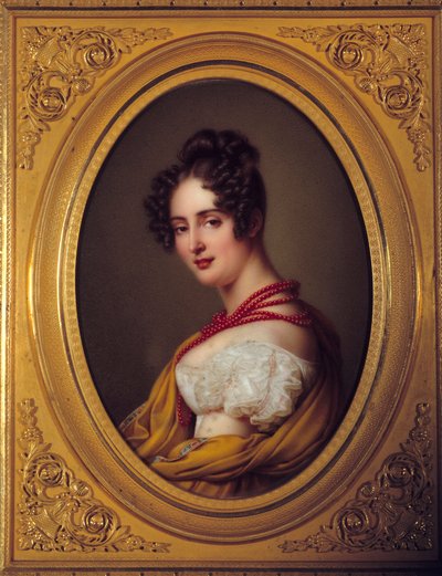 Portrait of a young woman with a red necklace by French School