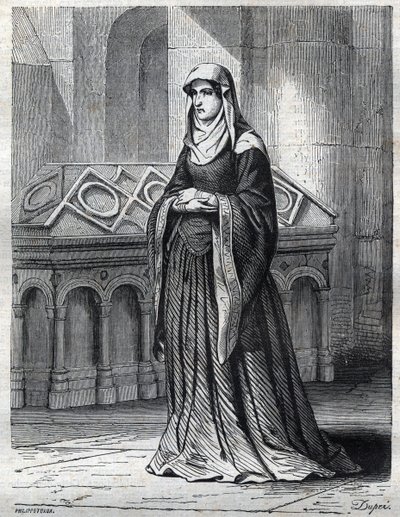 Portrait of the Benedictine nun who would have been the mistress and sister of Pope Gregoire XII and the mother of Eugene IV. Engraving in 