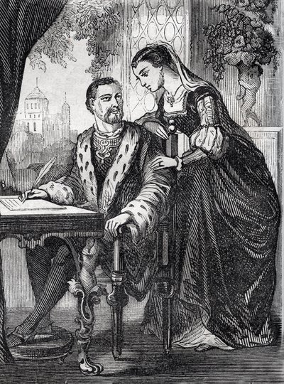 Portrait of the King of France Henri II and Diane de Poitiers - engraving by French School