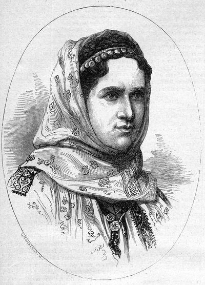 Portrait of the Princess of Romania Elisabeth Pauline Ottilie Louise de Wied, wife of the future King Carol I of Romania. Engraving in Le Monde Illustré n°1054 of 23 June 1877. by French School