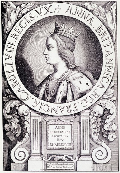 Portrait of the Queen of France Anne of Brittany (1477-1514). Engraving from “Louis XII et Anne de Bretagne” by Paul Lacroix, ed. Georges Hurtrel by French School