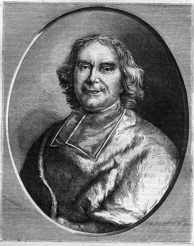 Portrait of Cardinal Andre Hercule de Fleury (1653-1743), Prime Minister of Louis XV. Engraving in 