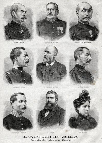 Portraits of the main witnesses in the Dreyfus Zola affair in 